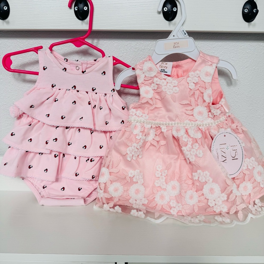 Newborn / 0-3 Month Ruffle Lace Dress Bundle of 2 Tommy Hilfiger NWT